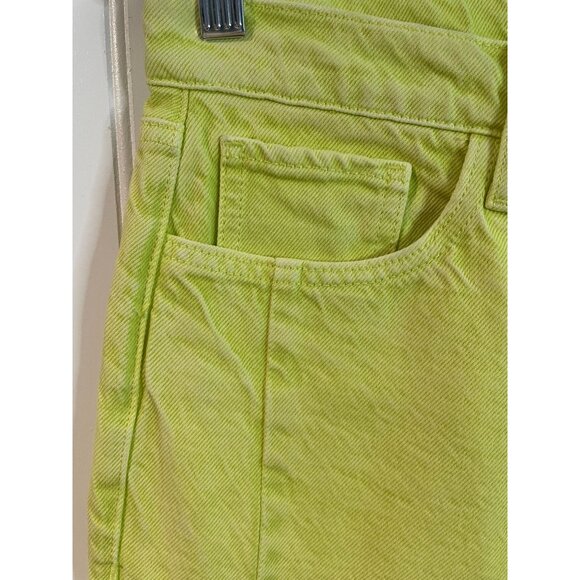 MNG Denim Straight Cropped High Waist Jeans Women Size 36 Bright Lime Green - Picture 3 of 16